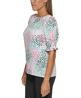 Dkny Petite Printed Embellished Elbow-Sleeve Blouse