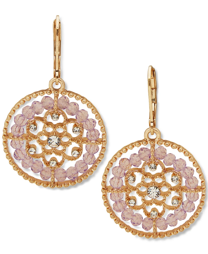 lonna & lilly Gold-Tone Pave Bead Flower Round Drop Earrings