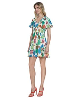 Donna Morgan Women's Cotton Tropical-Print Mini Dress