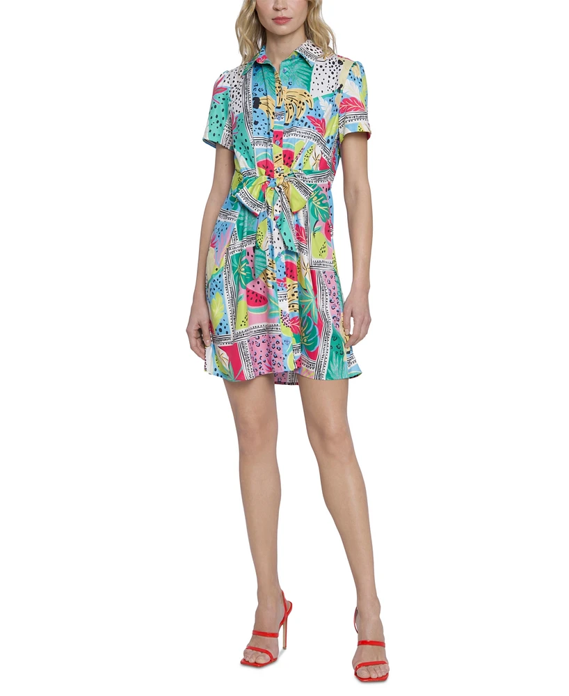 Donna Morgan Women's Printed Tie-Waist Shirt Dress