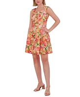 Vince Camuto Women's Floral Pleated-Sleeve Square-Neck Dress