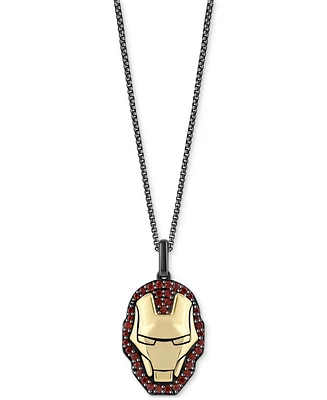 Wonder Fine Jewelry Garnet Ironman Mask 18" Pendant Necklace (5/8 ct. t.w.) in Gold-Plate & Black Rhodium-Plated Sterling Silver