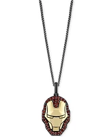 Wonder Fine Jewelry Garnet Ironman Mask 18" Pendant Necklace (5/8 ct. t.w.) in Gold-Plate & Black Rhodium-Plated Sterling Silver