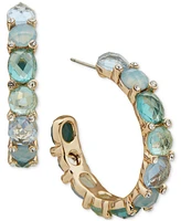 Anne Klein Gold-Tone Small Mixed Stone C-Hoop Earrings, 1"