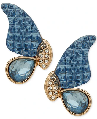 Anne Klein Gold-Tone Pave & Blue Crystal Butterfly Stud Earrings