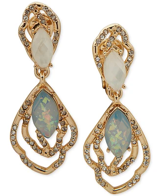 Anne Klein Gold-Tone Mixed Stone Clip-On Double Drop Earrings