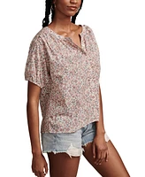 Lucky Brand Women's Printed Cotton Smocked-Trim Blouse