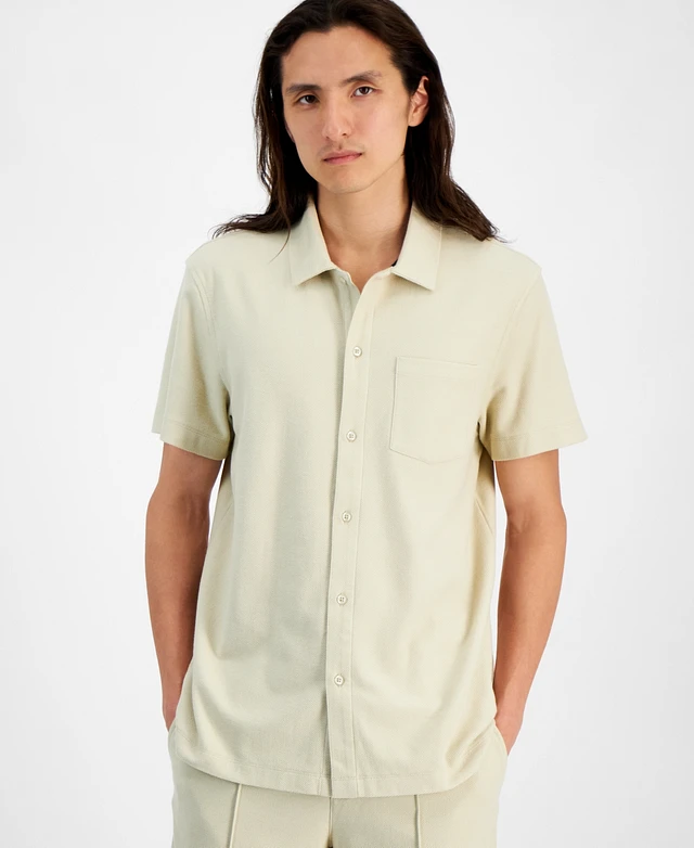 alfani short sleeve dress shirts Alfani Men's Breathable Short-sleeve Button-down Shirt, Created For Macy's In Ebony Grey