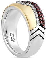 Wonder Fine Jewelry Garnet (3/4 ct. t.w.) & Diamond (1/10 ct. t.w.) Ironman Ring in Sterling Silver & Gold-Plate - Sterling Silver  Gold