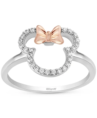 Wonder Fine Jewelry Diamond Minnie Mouse Silhouette Ring (1/6 ct. t.w.) in Sterling Silver & Rose Gold-Plate - Sterling Silver  Rose Gold