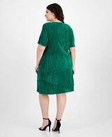 Connected Plus Size V-Neck Short-Sleeve Tiered Dress