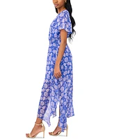 Msk Women's Flutter-Sleeve Handkerchief-Hem Maxi Dress