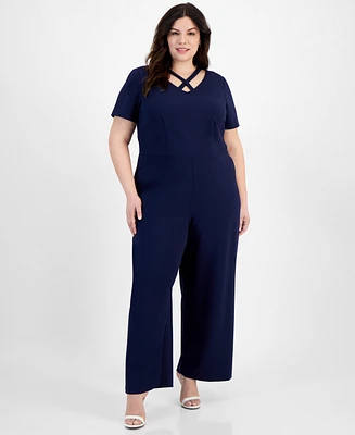 Connected Plus Crisscross V-Neck Wide-Leg Jumpsuit