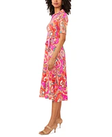 Msk Women's Printed Collared Short-Sleeve Midi Dress