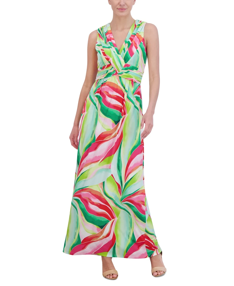 Jessica Howard Women's Sleeveless V-Neck Knot-Front Maxi Dress