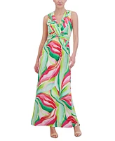 Jessica Howard Women's Sleeveless V-Neck Knot-Front Maxi Dress