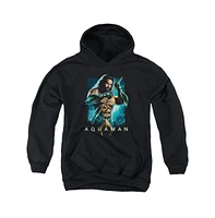 Aquaman Movie Boys Youth Trident Pull Over Hoodie / Hooded Sweatshirt