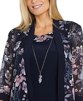 R & M Richards Petite Floral Mesh Jacket and Contrast-Trim Sleeveless Dress