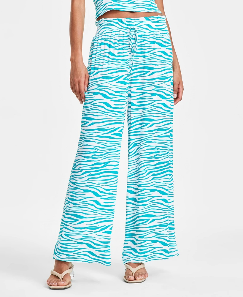 Bar Iii Women's Pleated Wide-Leg Smocked-Waist Pants, Created for Macy's