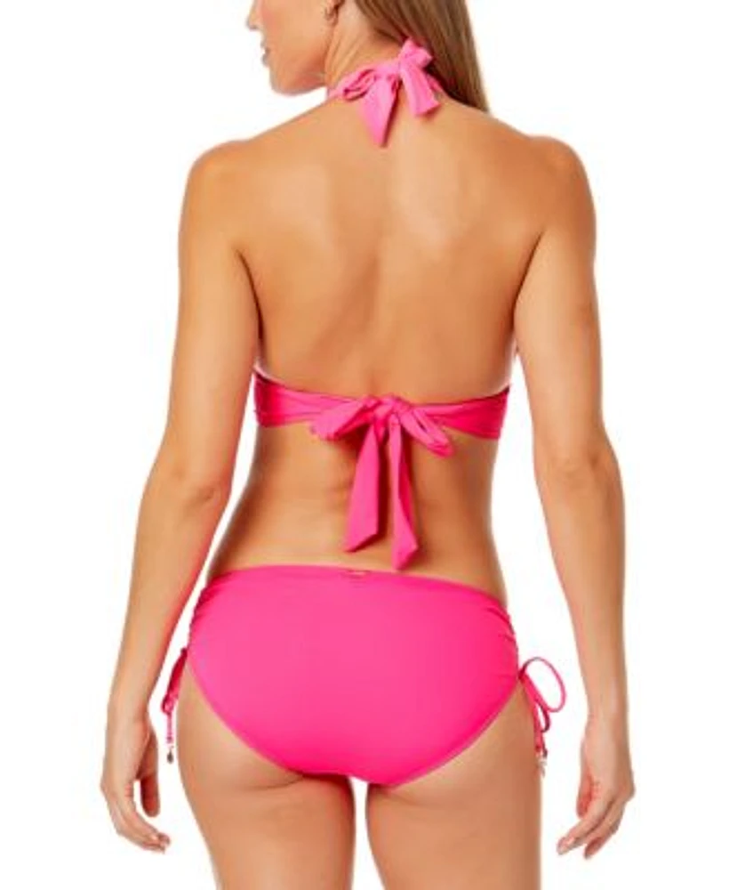 Anne Cole Womens Solid Banded Halter Bikini Top Ruched Side Bikini Bottoms