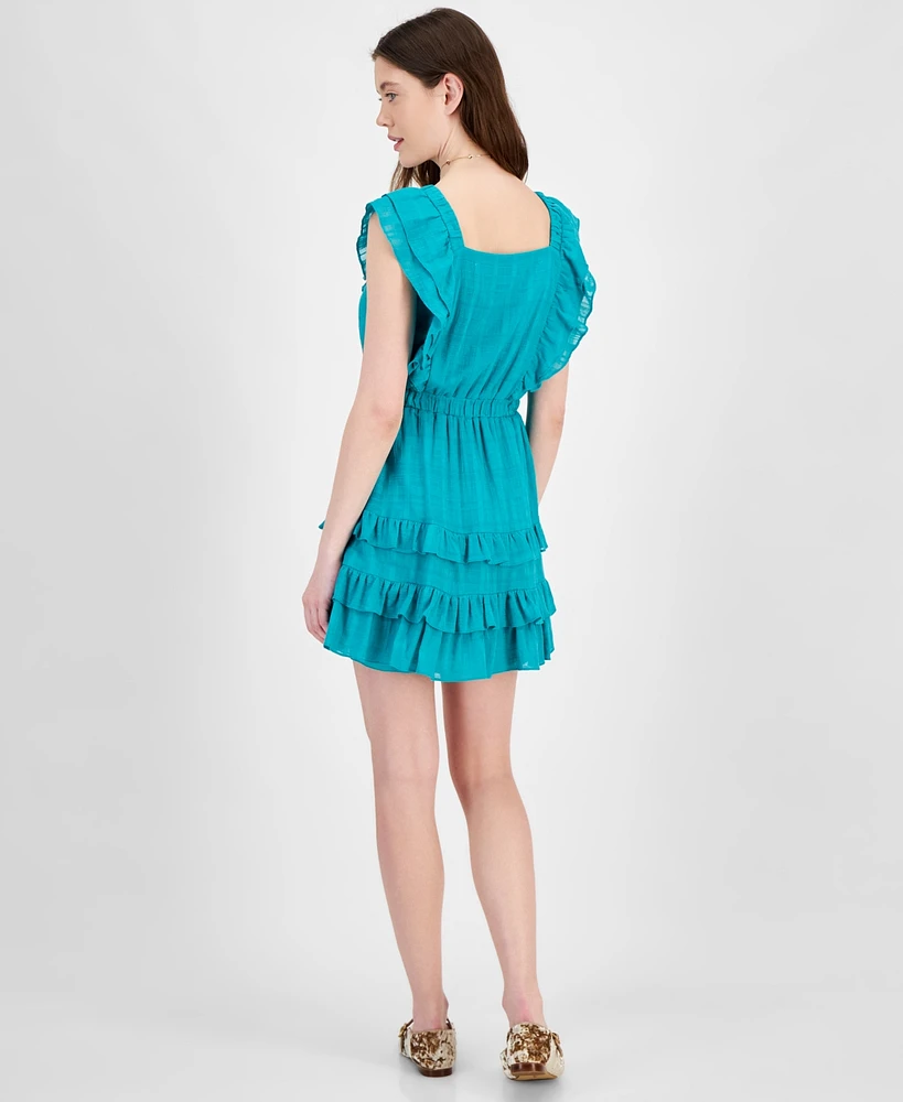 City Studios Juniors' Ruffled Textured Cotton Fit & Flare Dress