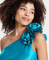 Eliza J Women's Satin Rosette One-Shoulder Dress