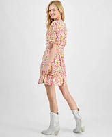 City Studios Juniors' Floral-Print Tiered Fit & Flare Dress