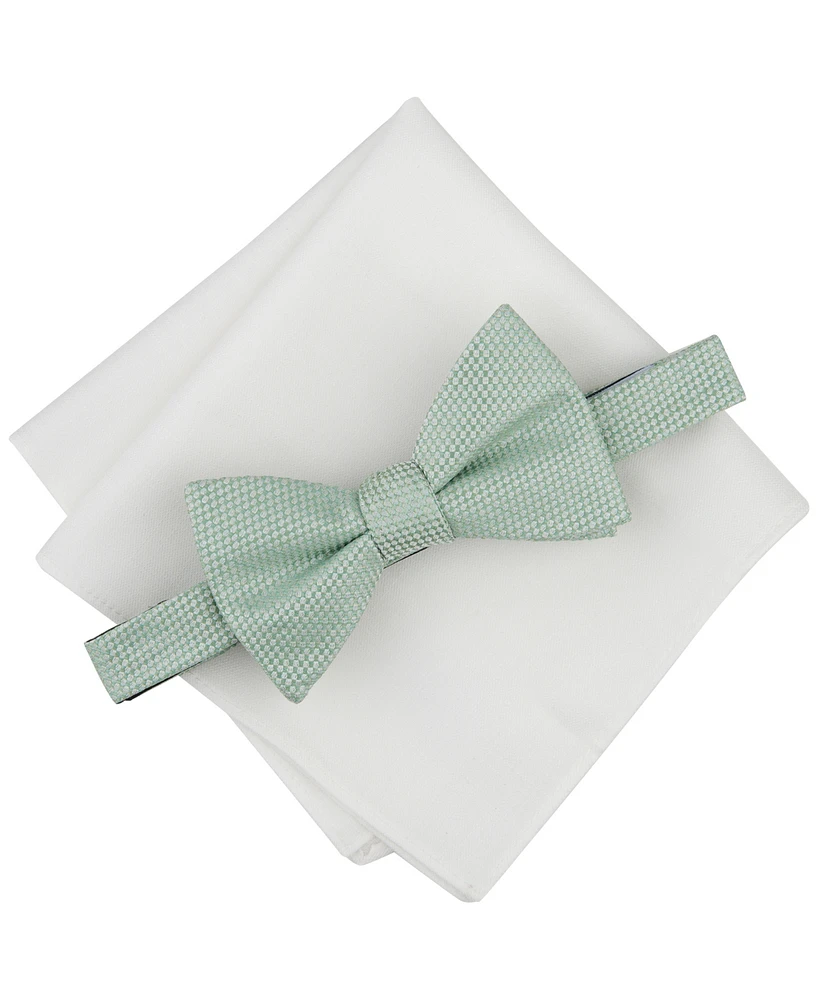 Bar Iii Men's Lombard Textured Bow Tie & Solid Pocket Square Set, Created for Macy's