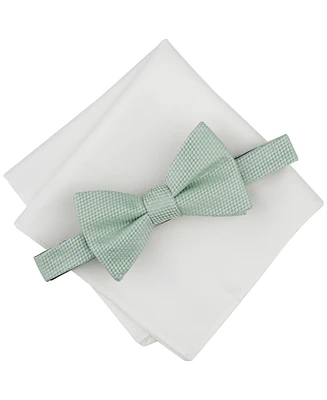 Bar Iii Men's Lombard Textured Bow Tie & Solid Pocket Square Set, Created for Macy's