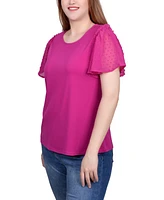 Ny Collection Petite Clip Dot Flutter Sleeve Top