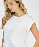 I.n.c. International Concepts Women's Embellished Cotton T-Shirt, Created for Macy's