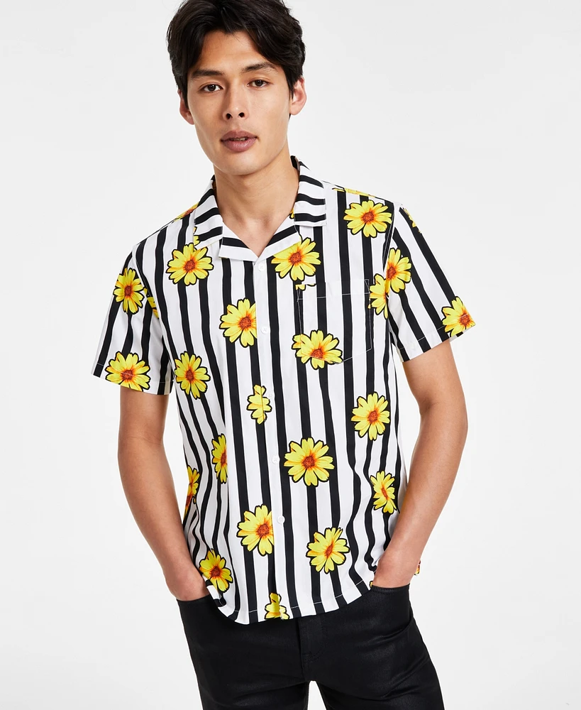 Public Art Men's Wallflower Cotton Printed Stripe Camp Shirt