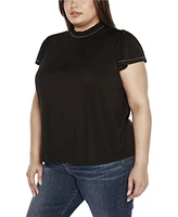 Belldini Black Label Plus Embellished Cap-Sleeve Knit Top