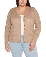 Belldini Black Label Plus Size Pointelle Button Front Cardigan Sweater