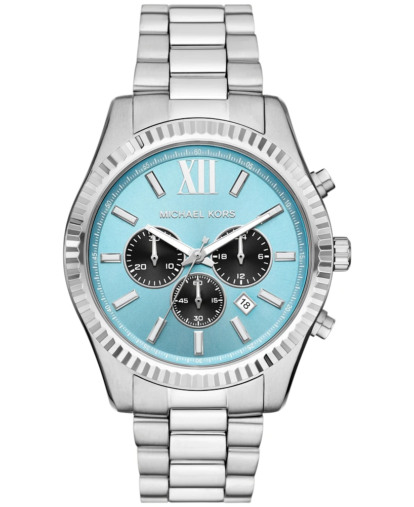 Michael Kors Men's Lexington Chronograph Silver-Tone Stainless Steel Watch 44mm - Silver