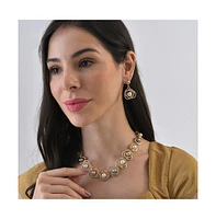 Sohi Women's Gold Embellished Roses Necklace And Earrings (Set Of 2)