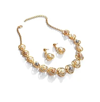 Sohi Women's Gold Embellished Roses Necklace And Earrings (Set Of 2)