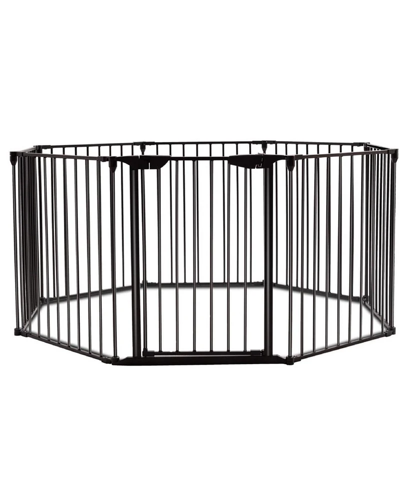 Slickblue Girls 8 Panel Metal Gate Baby Pet Fence Safe Playpen Barrier-Black