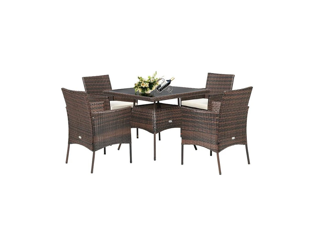 Slickblue Outdoor 5 Pieces Dining Table Set with 1 Table and 4 Single Sofas