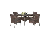 Slickblue Outdoor 5 Pieces Dining Table Set with 1 Table and 4 Single Sofas