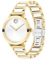 Movado Women's Swiss Bold Evolution 2.0 White Ceramic & Gold Ion Plated Steel Bracelet Watch 34mm - Two