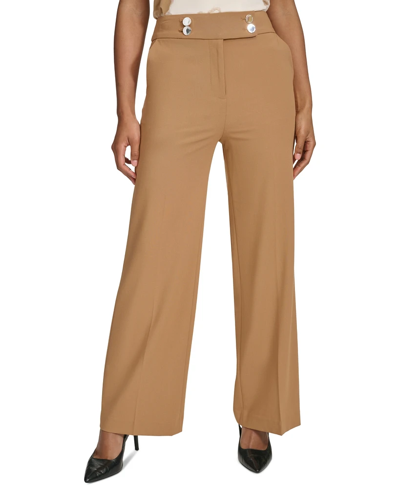 Calvin Klein Petite Solid Lux High-Rise Wide-Leg Pants