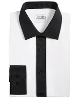 Tayion Collection Men's Slim-Fit Black Trim Solid Dress Shirt