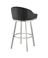 Armen Living Eleanor 26" Swivel Counter Stool in Brushed Stainless Steel Faux Leather