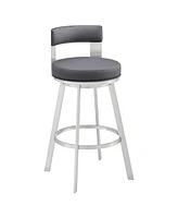 Armen Living Flynn 26" Swivel Counter Stool in Silver Metal with Faux Leather