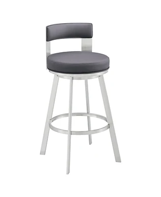 Armen Living Flynn 30" Swivel Bar Stool Silver Metal with Faux Leather