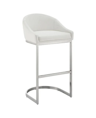 Armen Living Katherine 30" Bar Stool in Brushed Stainless Steel with Faux Leather