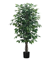 Monarch Specialties 58" Indoor Artificial Floor Ficus Tree with Black Pot