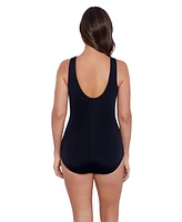 ShapeSolver by Penbrooke Women's Ruffle Neck Girl Leg One-Piece Swimsuit