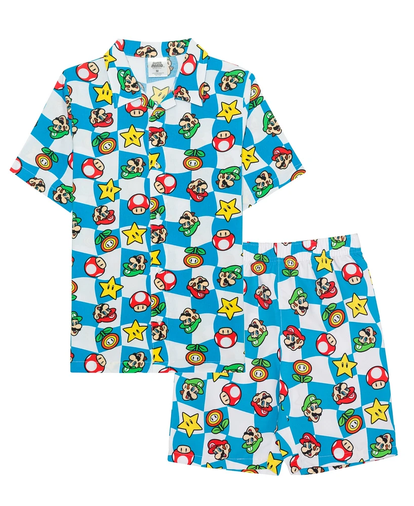 Super Mario Big Boys Short Sleeve Woven Shirt and Shorts